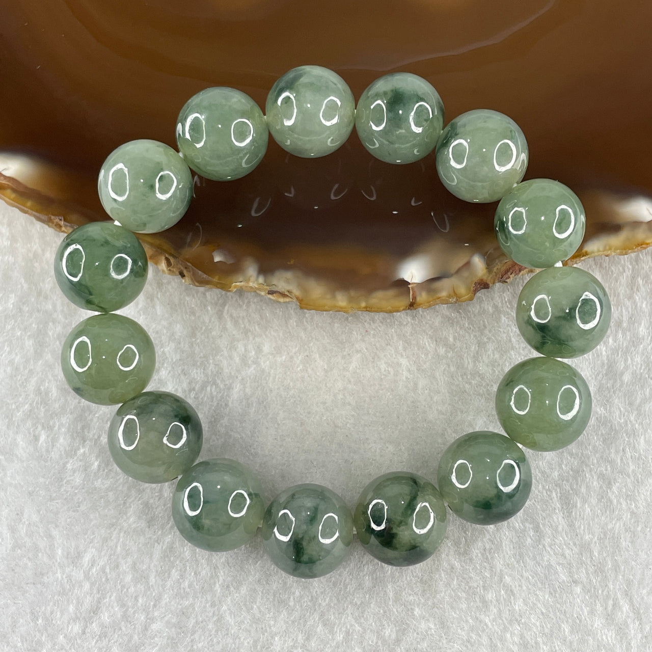 Type A Icy Green with Blueish Green Flora Jadeite Beads Bracelet 45.99g 14cm 12.3mm 15 Beads - Huangs Jadeite and Jewelry Pte Ltd