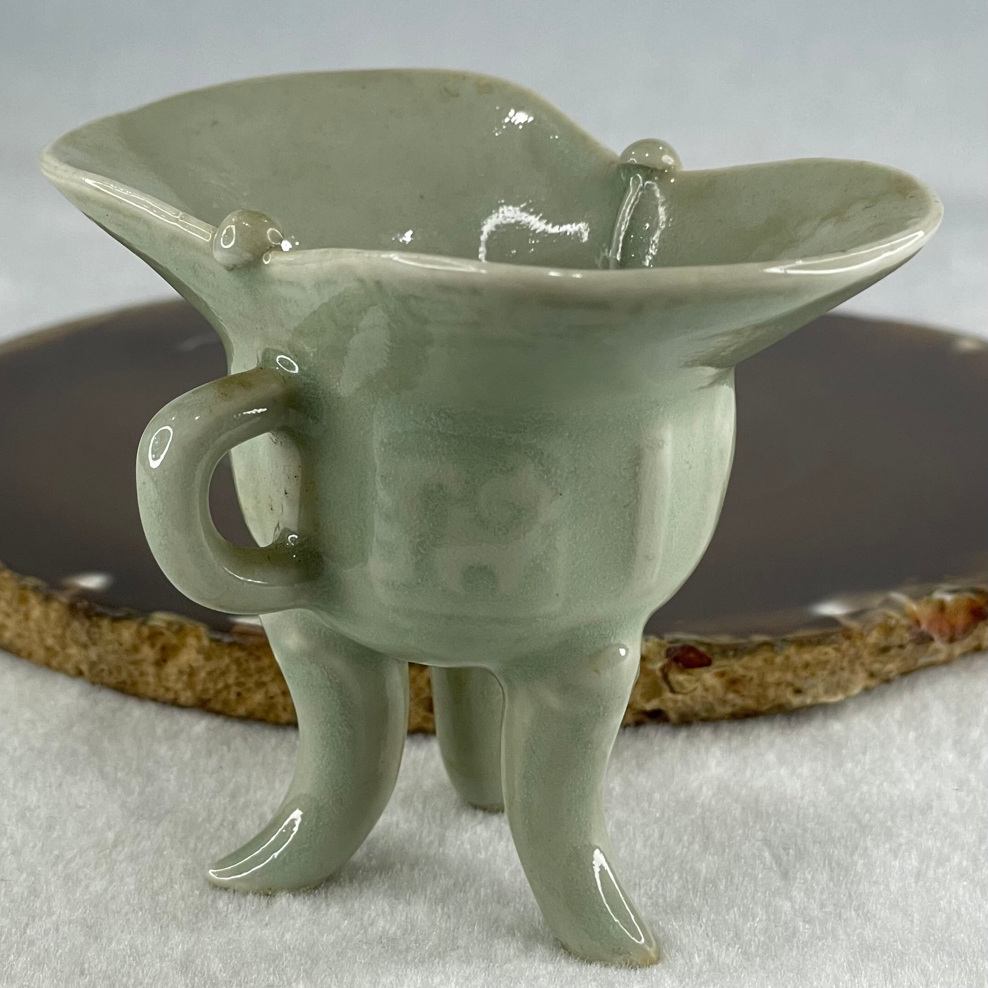 Light Blueish Green Porcelain Wine Cup Display 73.45g 86.3 by 54.0 by 65.2mm - Huangs Jadeite and Jewelry Pte Ltd