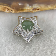 Type A Semi Icy Blueish Green Cabochon Jadeite in S925 Sliver Star with Crystal Charm 2.41g 7.8 by 6.9 by 3.5mm - Huangs Jadeite and Jewelry Pte Ltd