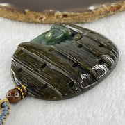 Natural Type A Brown with Blueish Green Jadeite Seeking Enlightenment Pendant 64.41g 63.8 by 51.7 by 10.9mm - Huangs Jadeite and Jewelry Pte Ltd