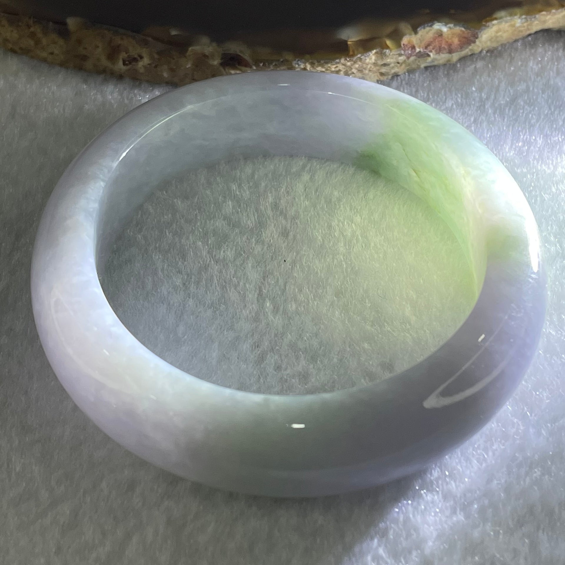 Type A Lavender with Green Jadeite Oval Bangle 60.46g Internal Diameter 56.2mm 13.6 by 8.7mm (Very Fine Internal Lines) - Huangs Jadeite and Jewelry Pte Ltd