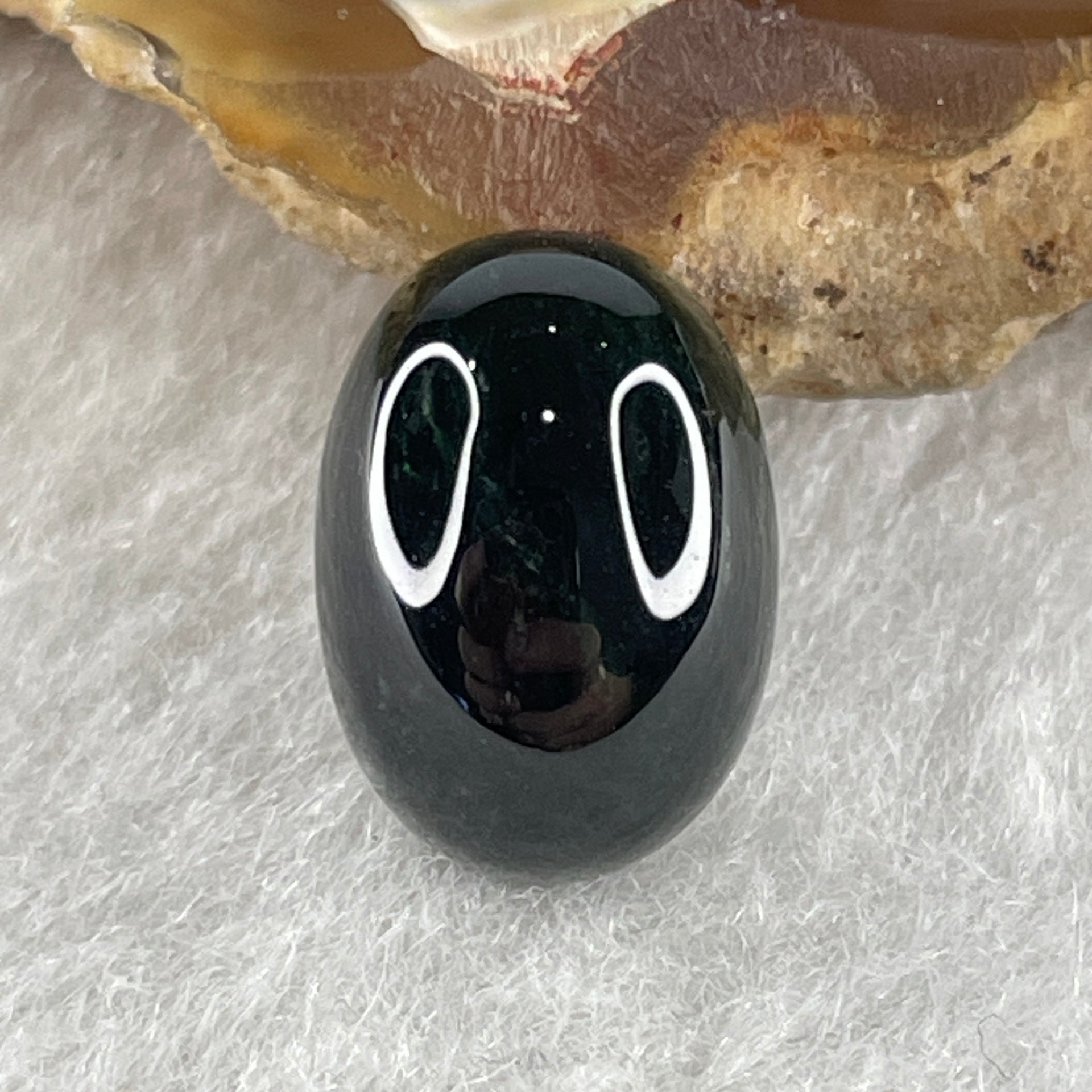 Type A Translucent Black Omphacite Jadeite Round Cabouchon Stone For Setting 1.23g 12.2 by 8.7 by 5.6mm - Huangs Jadeite and Jewelry Pte Ltd