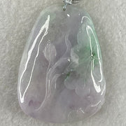 Type A Lavender with Spicy Green Patches Jadeite Lotus Flower and Double koi 51.34g 56.8 by 42.2 by 11.8mm - Huangs Jadeite and Jewelry Pte Ltd