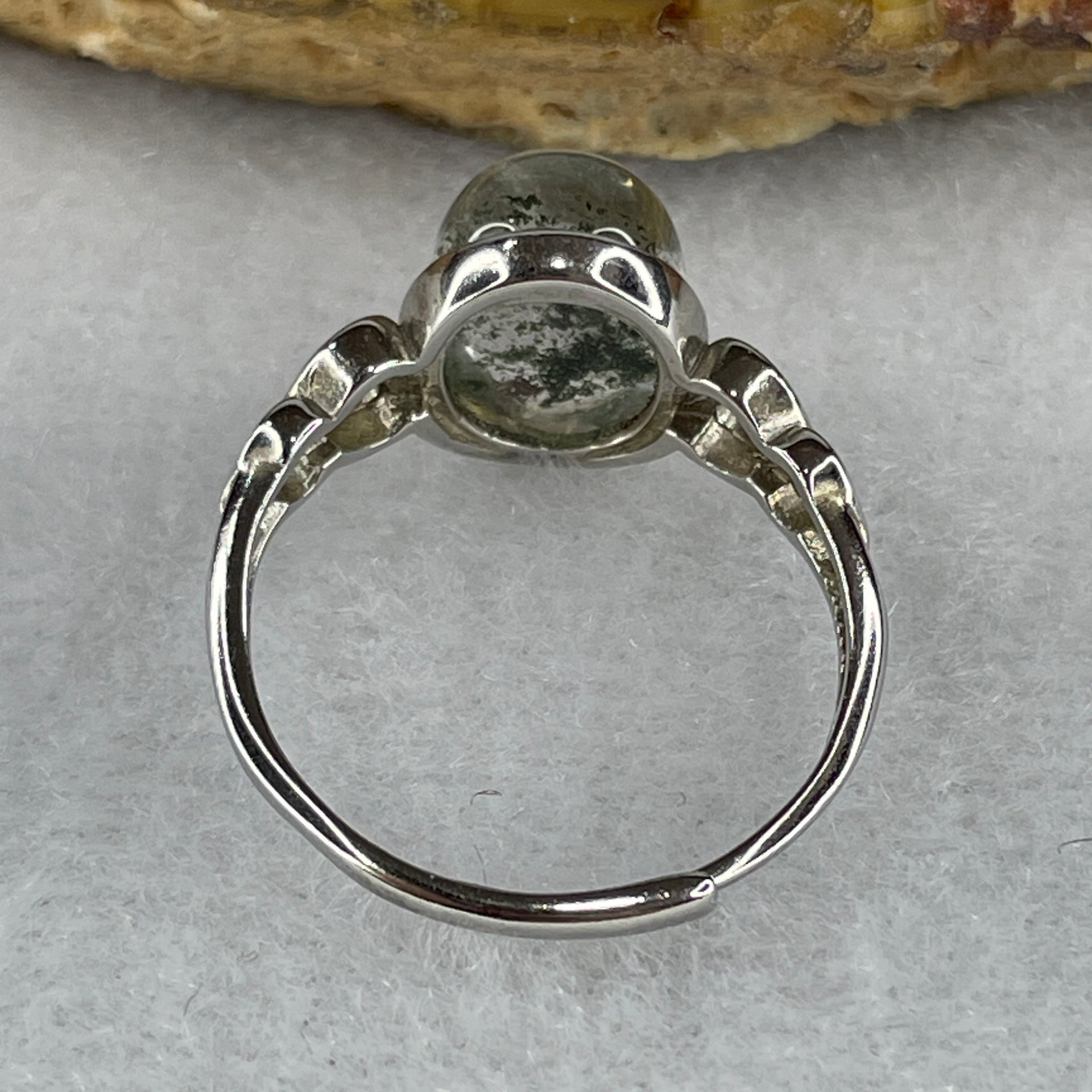 Good Grade Natural Green Phantom Quartz Ring in S925 Sliver 2.32g 10.5 by 8.2 by 5.5mm (Adjustable Size) - Huangs Jadeite and Jewelry Pte Ltd