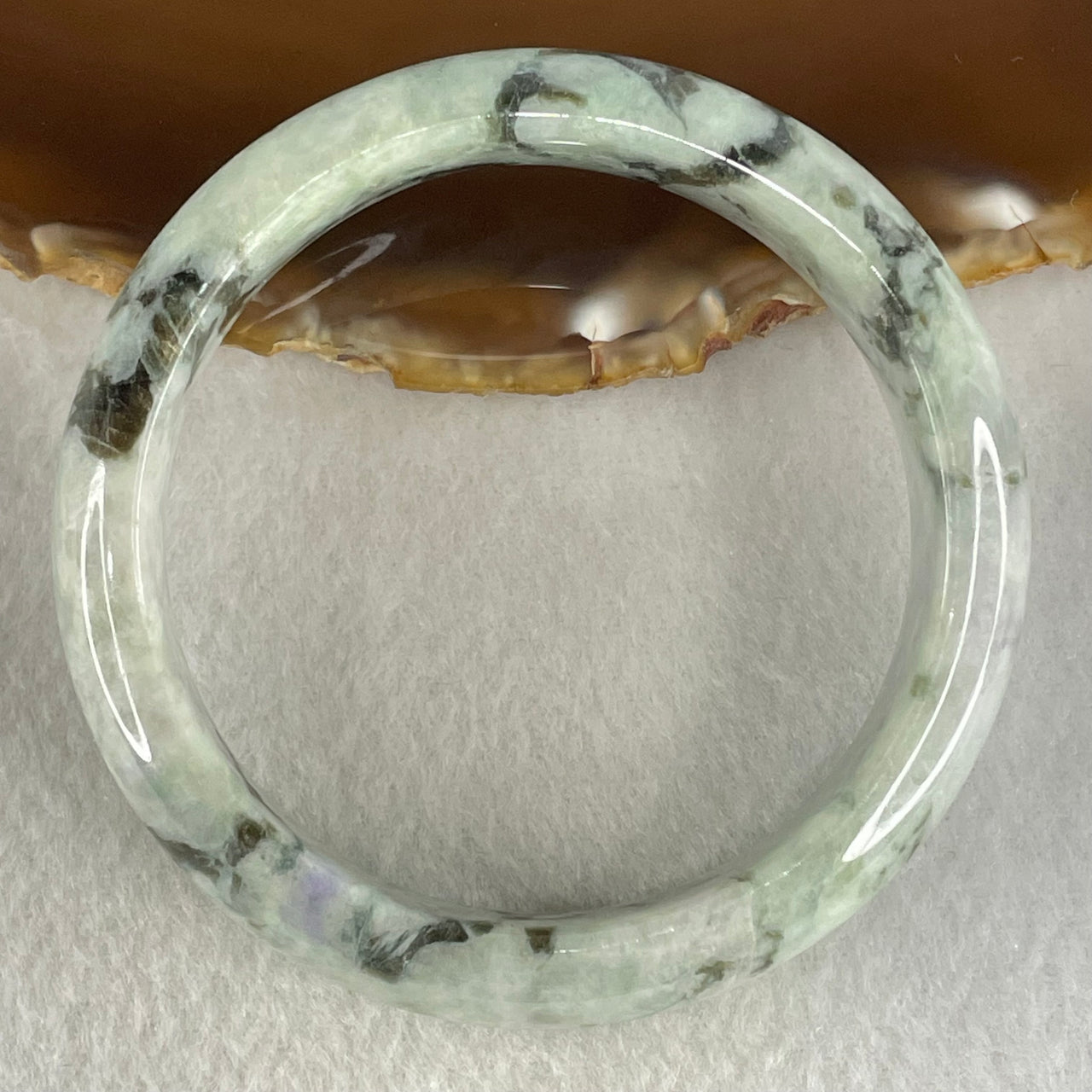 Type A Light Green with Green piao Hua Floral Jadeite Bangle 56.08g Inner Diameter 55.1mm 13.9 by 8.9mm (Internal Line) - Huangs Jadeite and Jewelry Pte Ltd