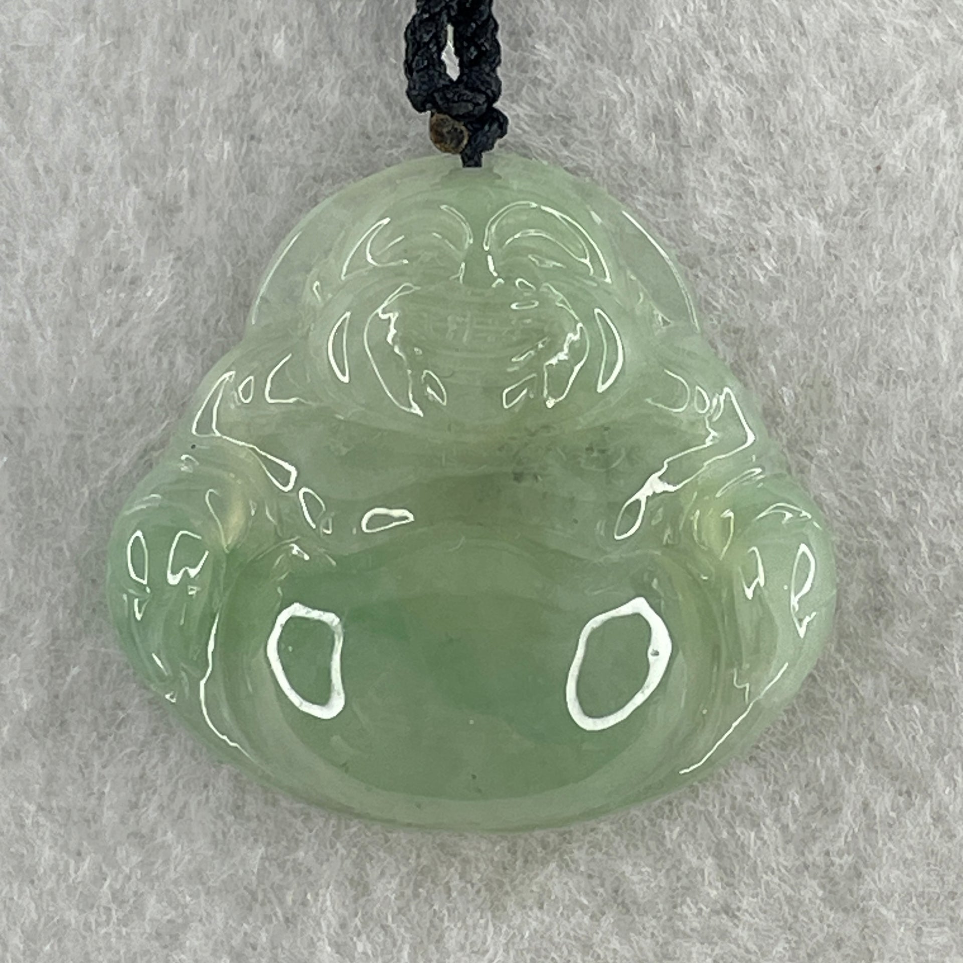 Type A Natural Semi Icy Light Green Jadeite Milo Buddha Pendant 8.03g 28.1 by 30.6 by 6.9mm - Huangs Jadeite and Jewelry Pte Ltd