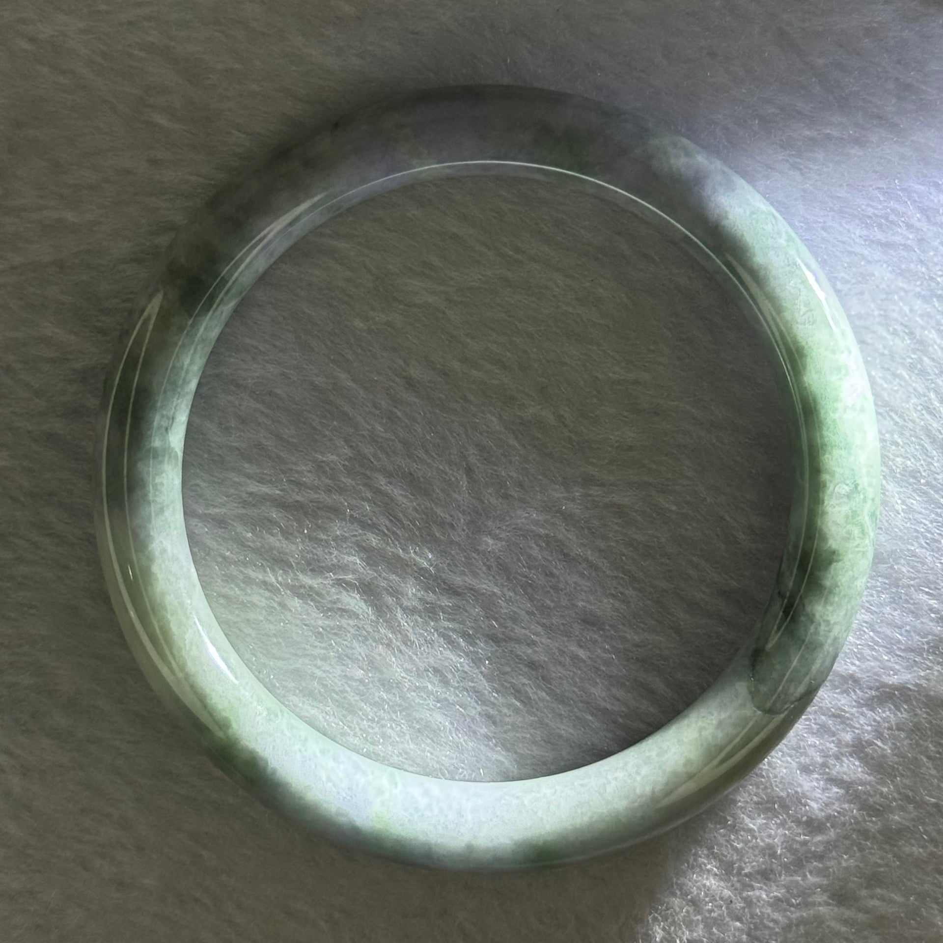 Type A Deep Lavender and Green Piao Hua Jadeite Bangle 34.38g Internal Diameter 56.0mm 8.1 by 8.1mm (External Line) - Huangs Jadeite and Jewelry Pte Ltd