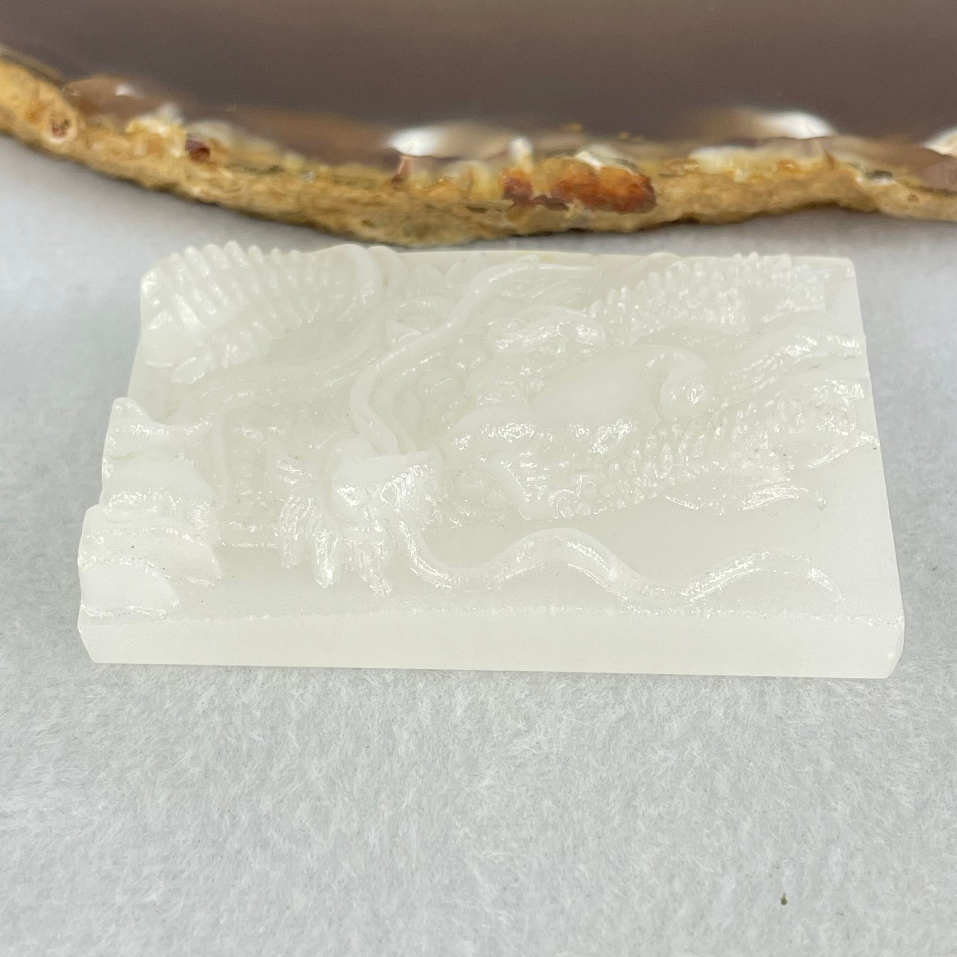 Natural White Nephrite Dragon Pendant 48.48g 57.4 by 39.5 by 11.4mm - Huangs Jadeite and Jewelry Pte Ltd