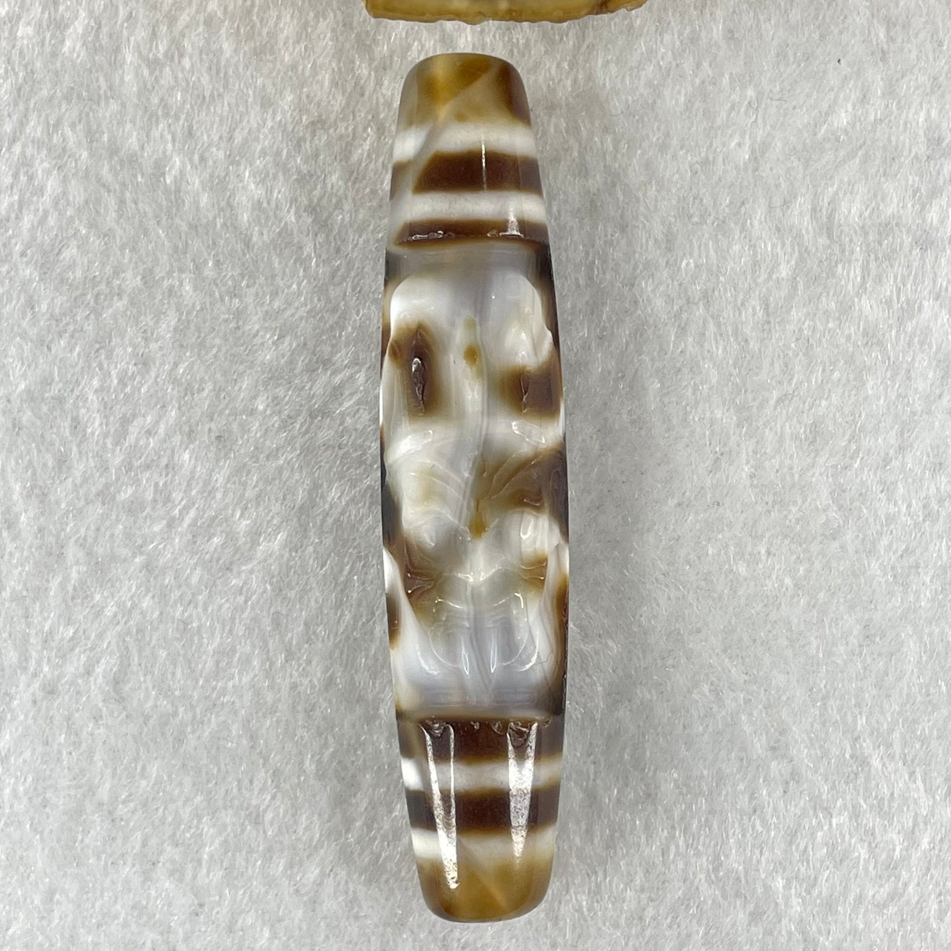 Natural Powerful Tibetan Old Oily Agate 6 Eyes with Zha Ji La Mu Female Cai Shen Carvings Dzi Bead Heavenly Master (Tian Zhu) 三眼扎基拉姆女财神天珠 12.80g 57.8 by 12.6mm - Huangs Jadeite and Jewelry Pte Ltd