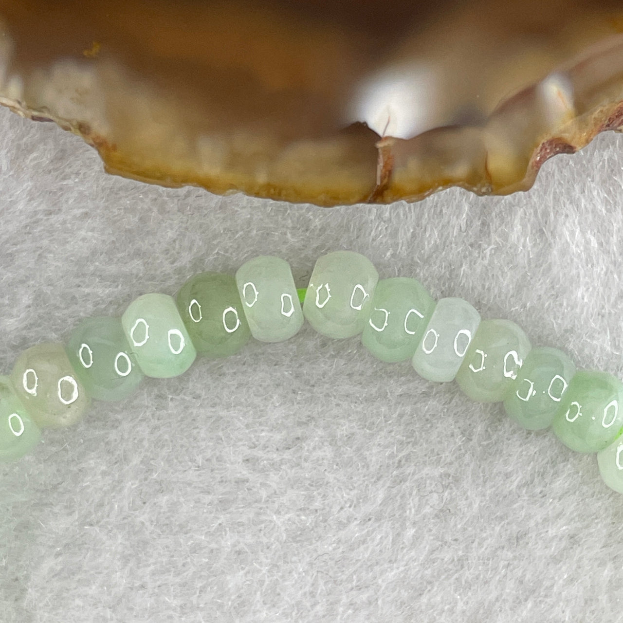 Type A Semi Icy Light Green Jadeite Donut Beads Bracelet 8.58g 14cm 5.4mm 47Beads - Huangs Jadeite and Jewelry Pte Ltd