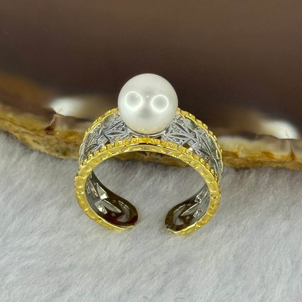 Natural Pearl in Sliver Gold Color Ring (Adjustable Size) 4.76g 8.4mm - Huangs Jadeite and Jewelry Pte Ltd