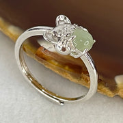 Type A Semi Icy Green Cabochon Jadeite in S925 Sliver Rat Ring (Adjustable Size) 1.54g 4.9 by 3.0mm - Huangs Jadeite and Jewelry Pte Ltd