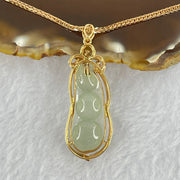 18K 750 Rose Gold Type A Icy Light Green Jadeite Peapod 31.77 by 12.5 by 5.0mm with Natural Diamonds and 18K 750 Rose Gold Necklace 5.14g Total Weigh 12.47g - Huangs Jadeite and Jewelry Pte Ltd