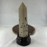 Natural Ligh Brown with Dark Brown Patches Dendritic Jasper Tower with Wooden Stand 681.17g 79.6 by 73.9 by 200.0mm - Huangs Jadeite and Jewelry Pte Ltd