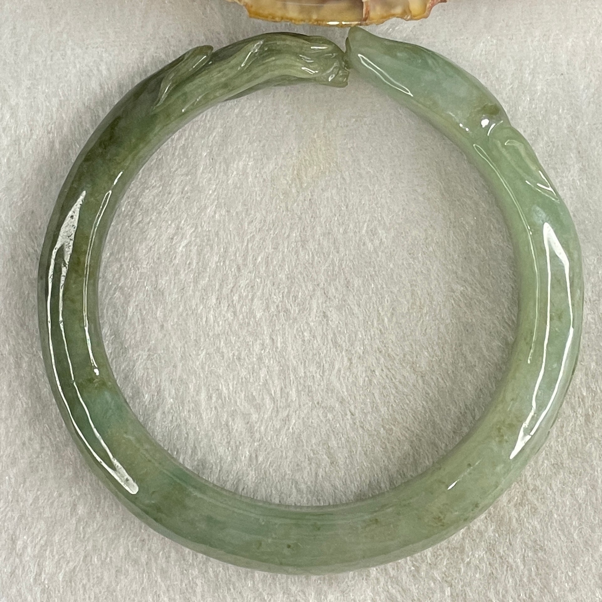 Type A Green with Dark Green Piao Hua Jadeite 9 Tail Fox Bangle Internal Diameter 55.6mm 41.22g 12.5 by 8.4mm (Internal Lines) - Huangs Jadeite and Jewelry Pte Ltd