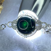 Type A Translucent Black Jadeite Round Wu Shi Pai with Crystals in S925 Sliver Bracelet 9.54g 16.5 by 3.0mm - Huangs Jadeite and Jewelry Pte Ltd