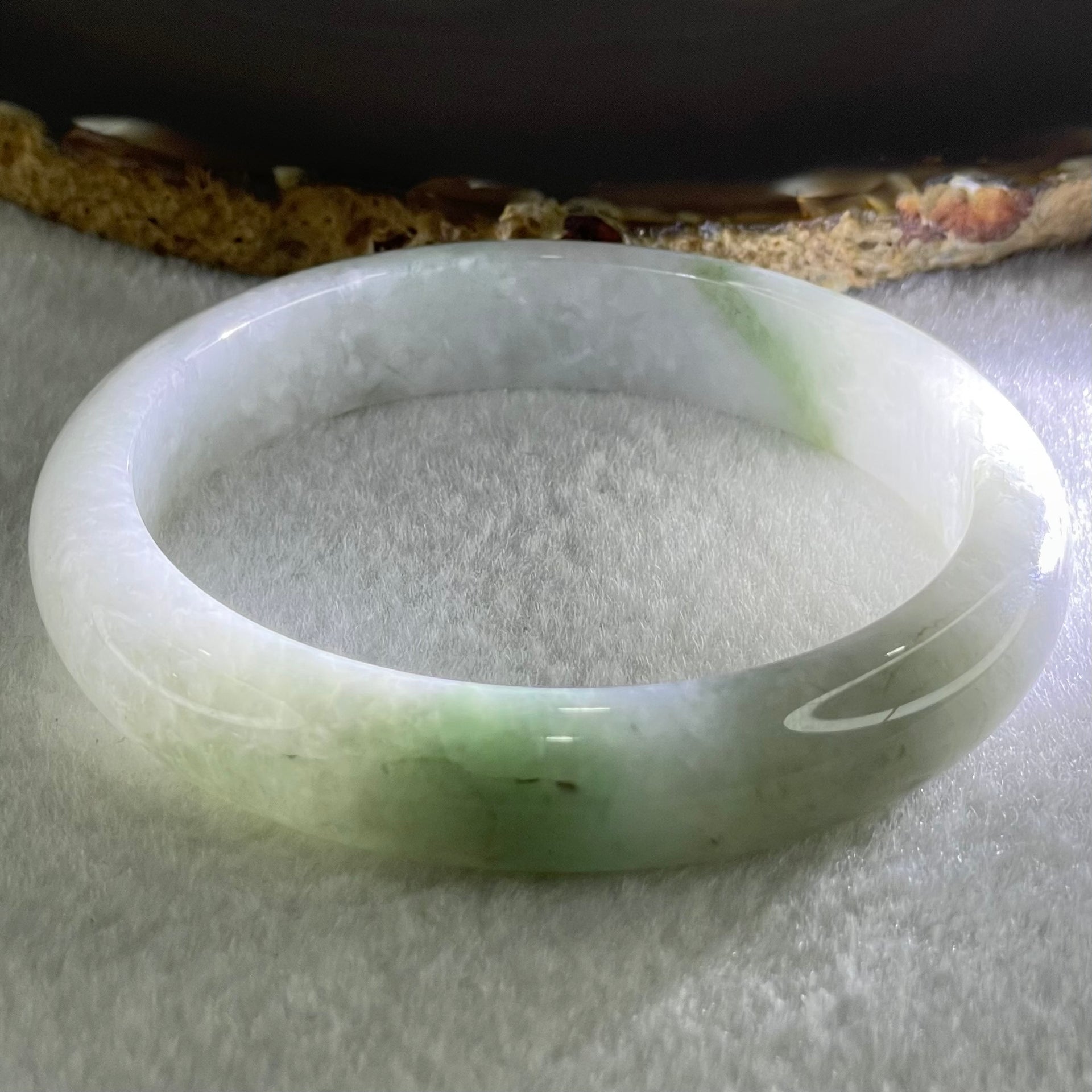 Type A Light Lavender Green Jadeite Bangle 53.33g Internal Diameter 59.3mm 12.3 by 7.6mm (Slight External Line - Huangs Jadeite and Jewelry Pte Ltd