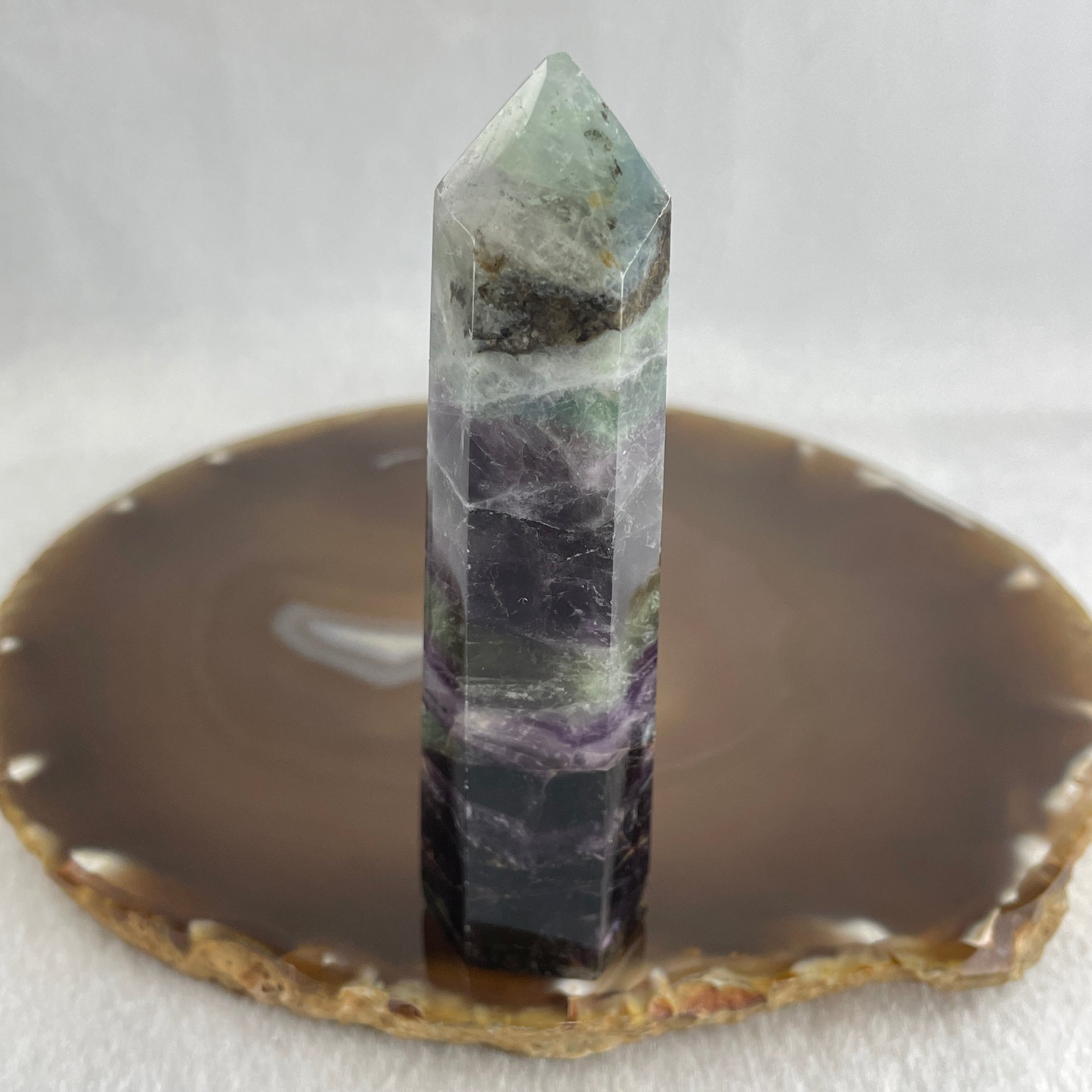 Natural Green and Purple Fluorite Quartz Tower Display 81.81g 95.0 by 25.3 by 19.3mm - Huangs Jadeite and Jewelry Pte Ltd
