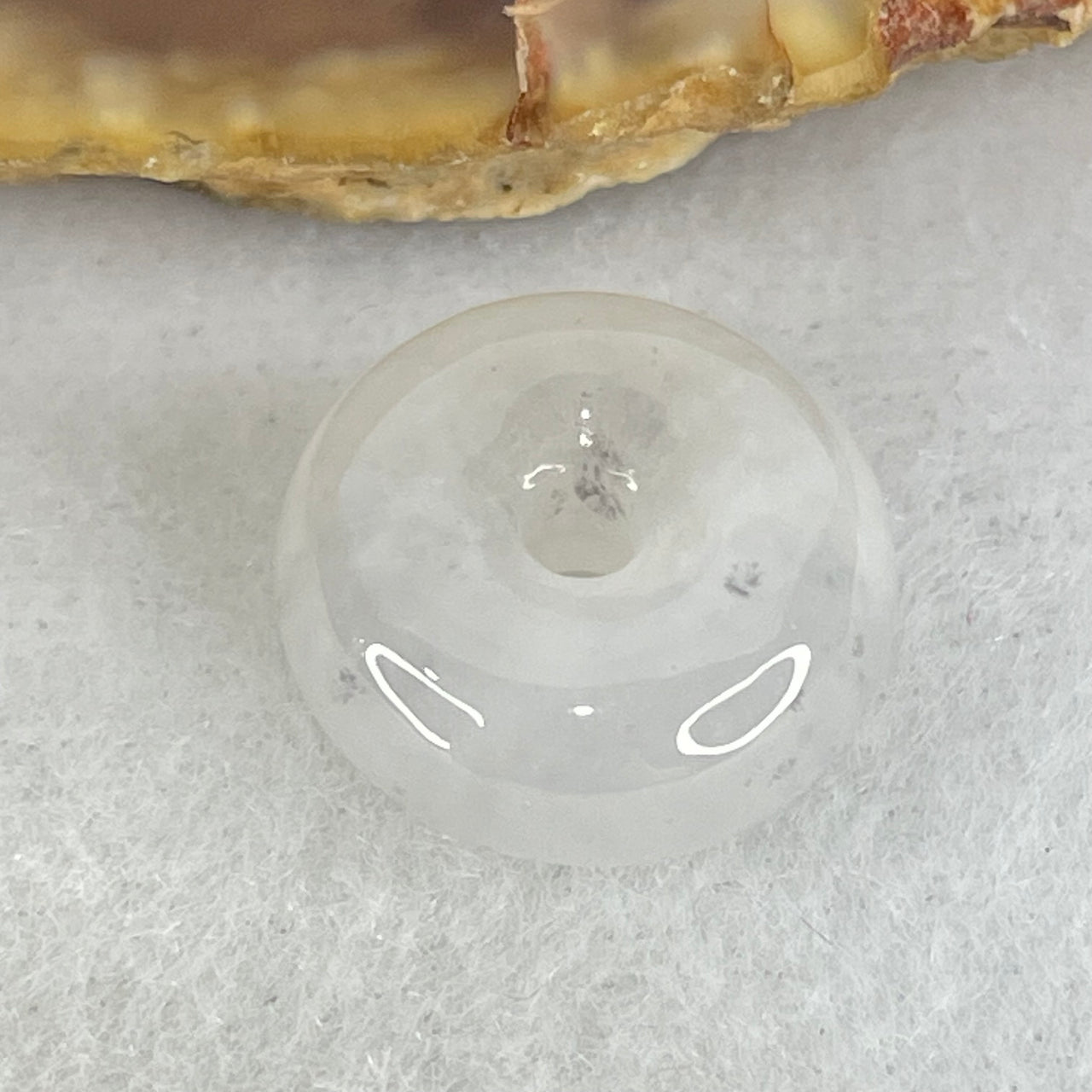 Type A Semi Icy Faint Lavender To White With Wuji Grey Spots Jadeite Ping An Kou Donut Pendant 2.90g 14.4 by 6.9mm - Huangs Jadeite and Jewelry Pte Ltd