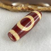Natural Powerful Tibetan Old Oily Red White Agate One Eye Gold Metal Element Dzi Bead Heavenly Master (Tian Zhu) 一眼金天珠 10.96g 37.5 by 13.5mm - Huangs Jadeite and Jewelry Pte Ltd