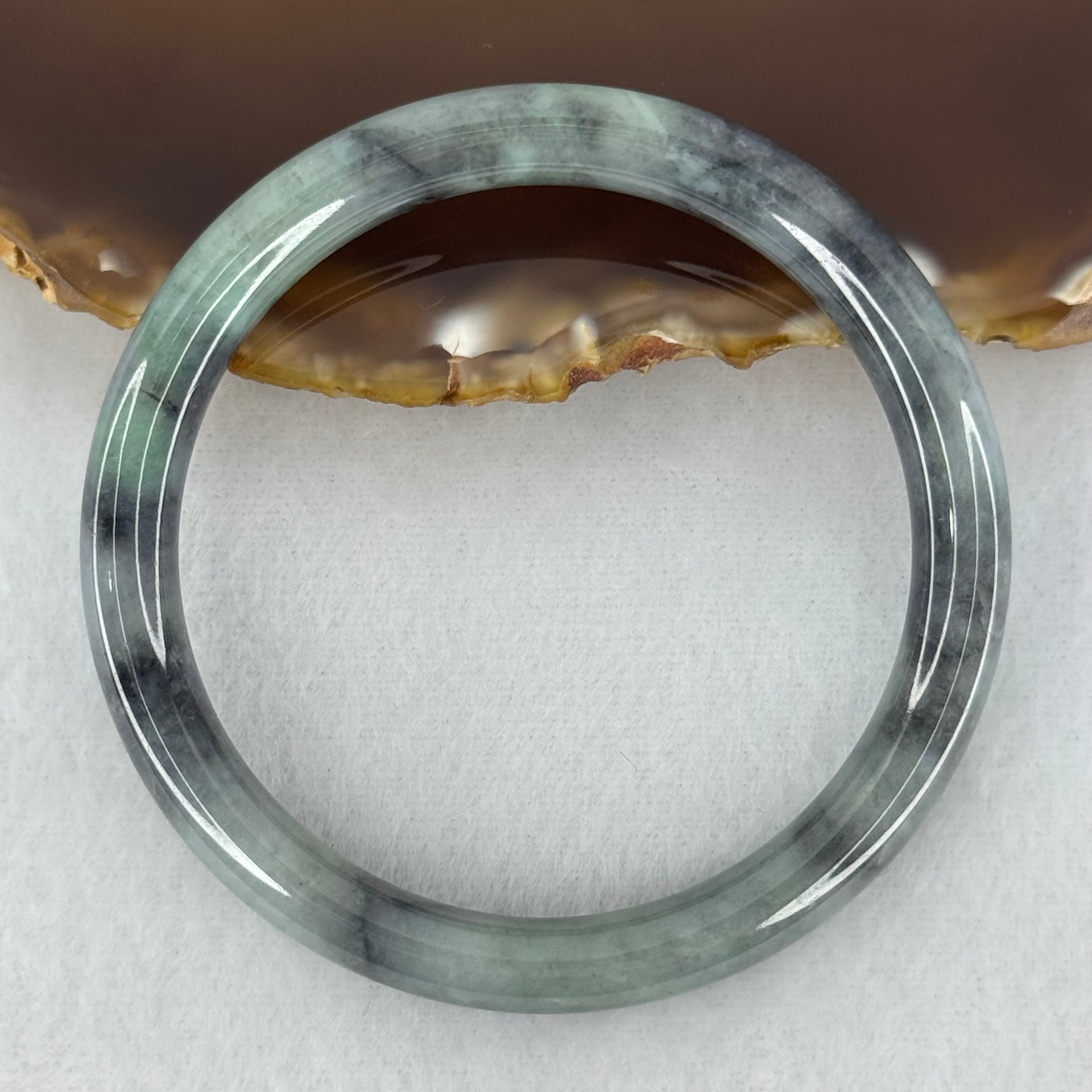 Type A Wuji Grey Black with Light Green Patch Jadeite Bangle Internal Diameter 52.2mm 27.55g 8.0 by 7.0mm - Huangs Jadeite and Jewelry Pte Ltd