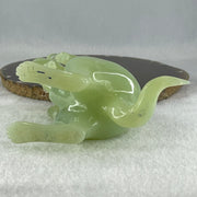 Natural Green Serpentine Kangaroo With Baby with Wooden Stand Display 569.6g 140.0 by 85.4 by 145.0mm - Huangs Jadeite and Jewelry Pte Ltd