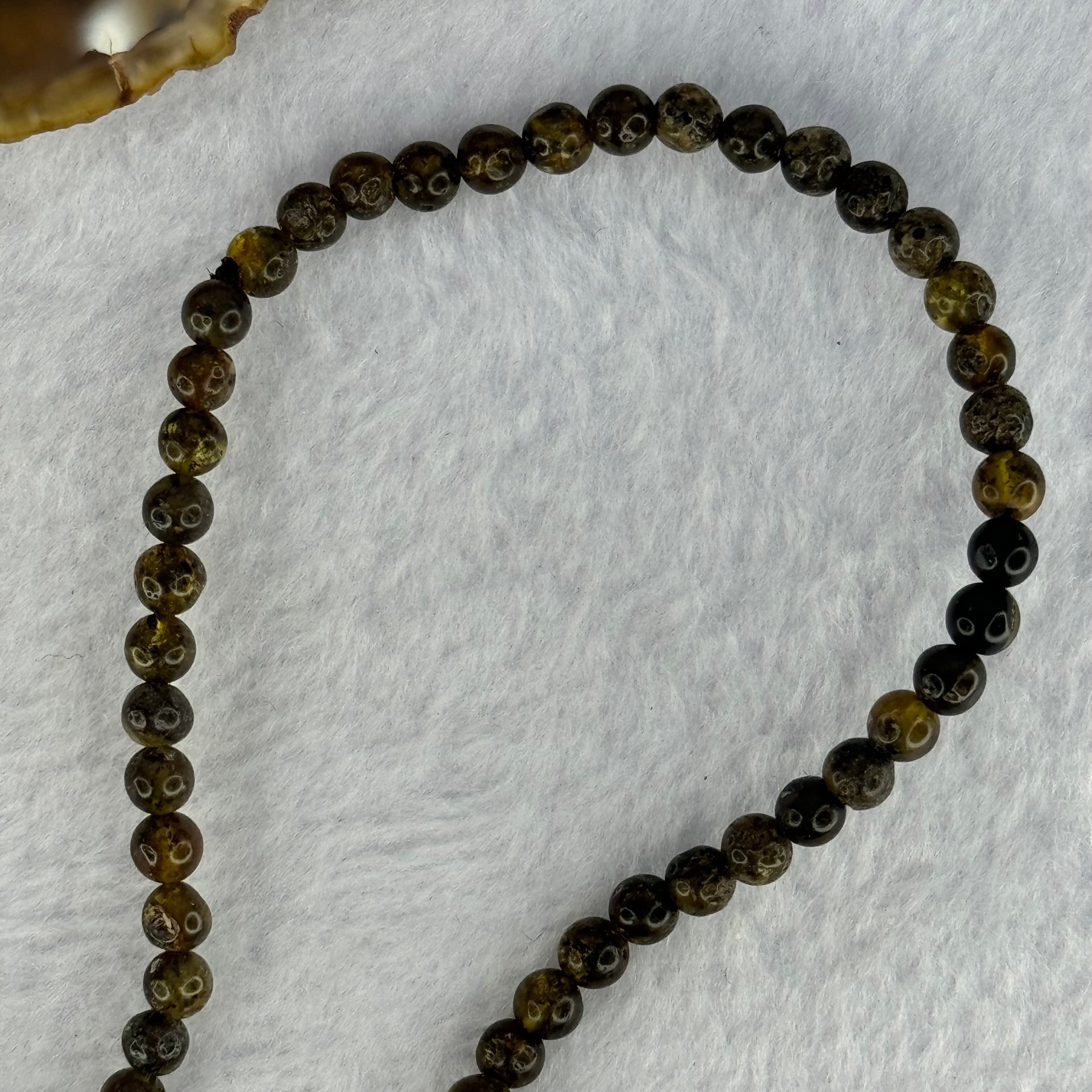Natural Dark Brown Flower Amber Beads Elastic Necklace 7.50g 50cm 5.2mm 107 Beads - Huangs Jadeite and Jewelry Pte Ltd