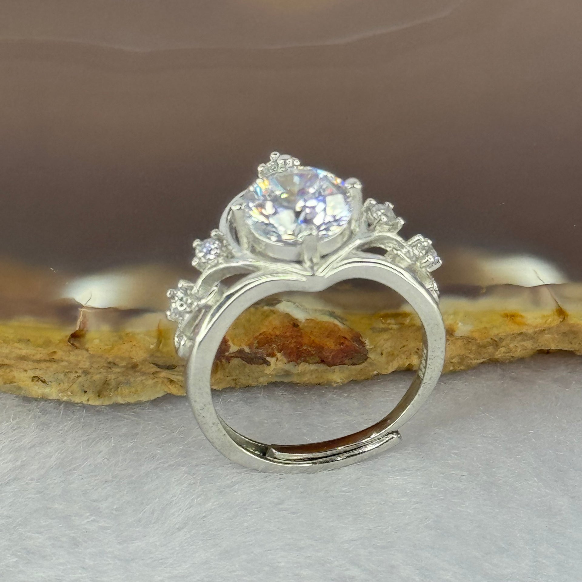 Cubic Zirconia in PT950 Plated S925 Sliver Ring (Adjustable Size) 3.21g 7.4 by 5.3mm - Huangs Jadeite and Jewelry Pte Ltd