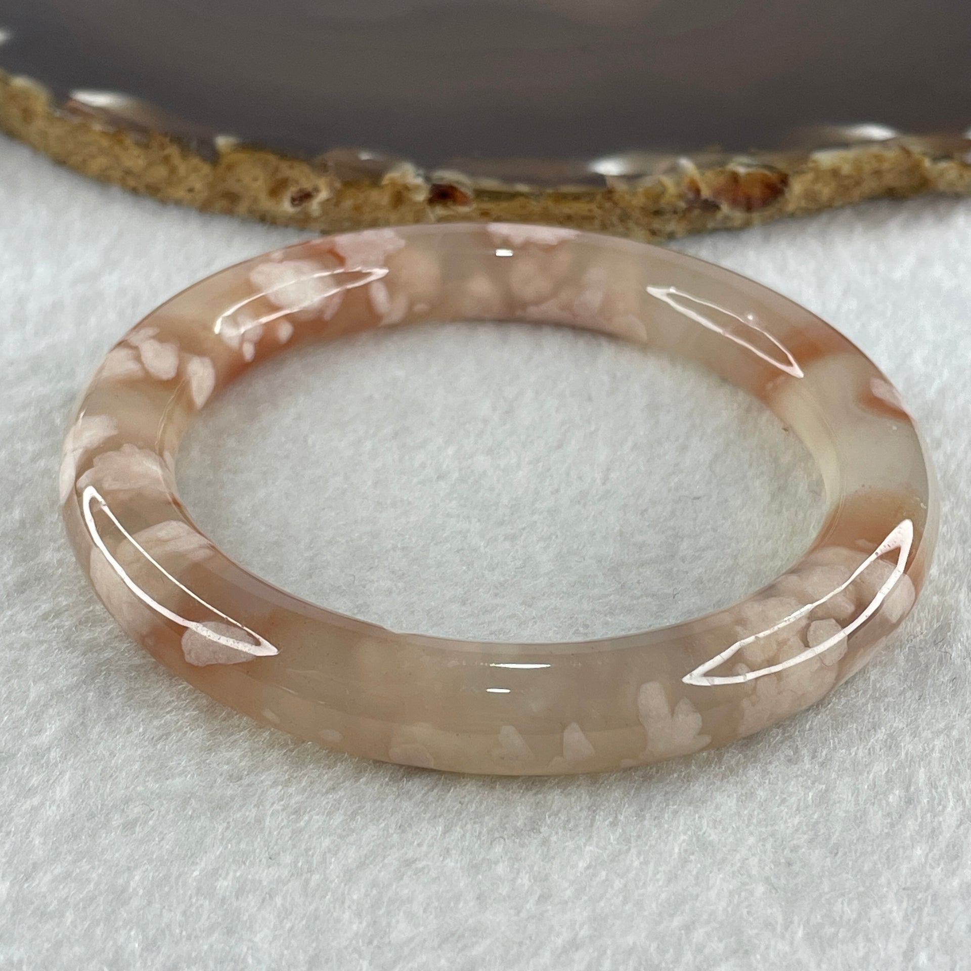 Natural Pinkish Flower Agate Bangle 45.47g Internal Diameter 59.5mm 10.0 by 10.7mm (Perfect) - Huangs Jadeite and Jewelry Pte Ltd