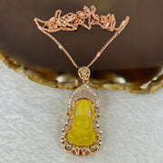 Natural Yellow Amber Guan Yin with Crystals in Silver Rose Gold Color Necklace 7.81g 16.5 by 8.1 by 3.0mm - Huangs Jadeite and Jewelry Pte Ltd