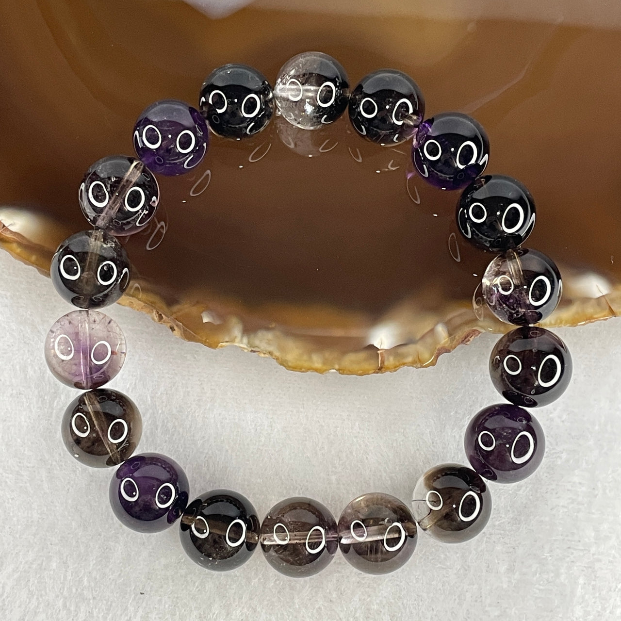 Certified Above Average Natural Fully Transparent Black Super 7 Crystal Bead Bracelet | 11.8mm Black Melody Stone (39.81g | 17cm Wrist Sizing | 18 Beads)