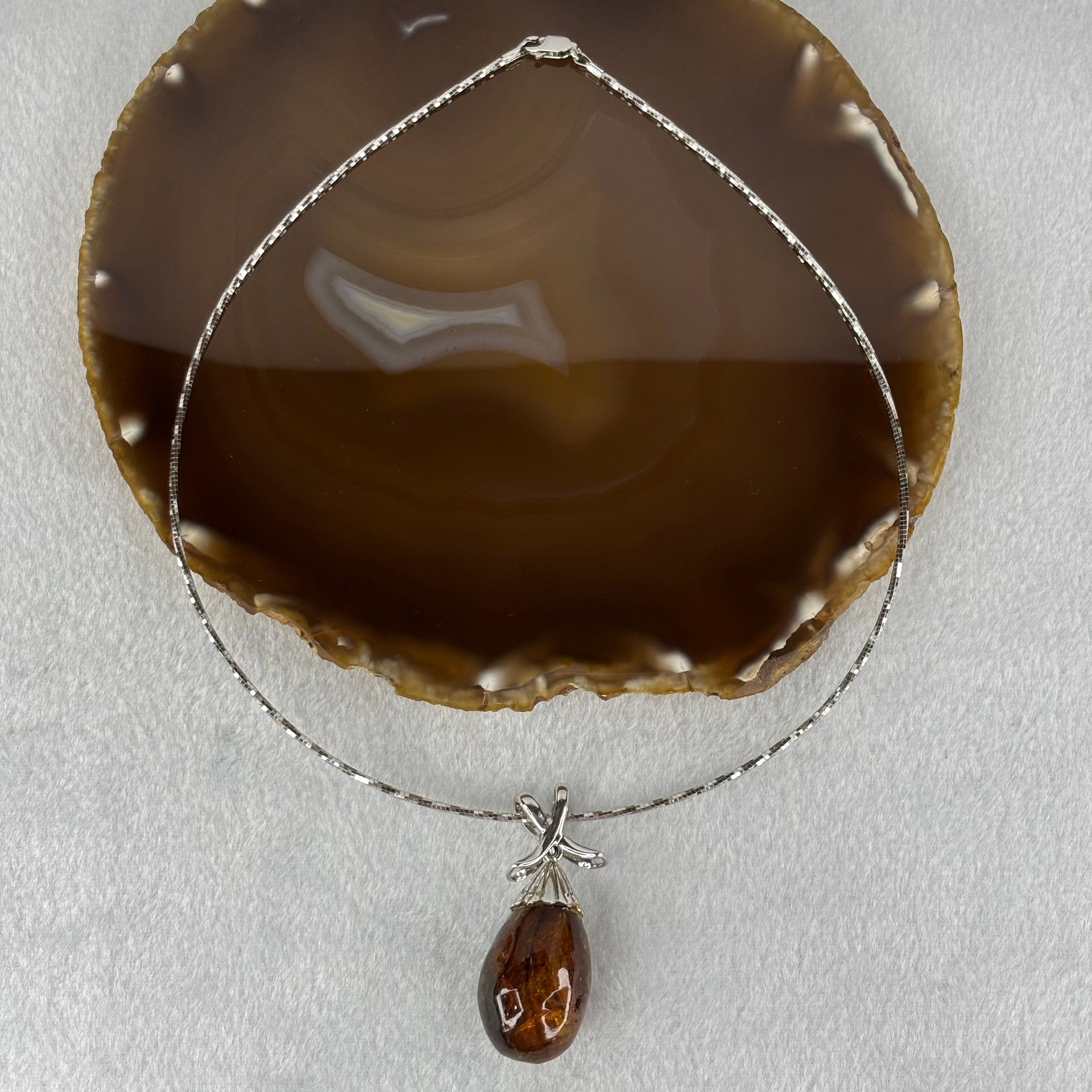 Natural Amber Pendent In S925 Sliver Necklace 15.89g 32.2 by 18.9mm - Huangs Jadeite and Jewelry Pte Ltd