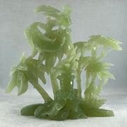 Natural Green Serpentine Double Phoenix with Bamboo Treen and Flower with Wooden Stand Display 1,096.7g 220.0 by 130.0 by 220.0mm - Huangs Jadeite and Jewelry Pte Ltd