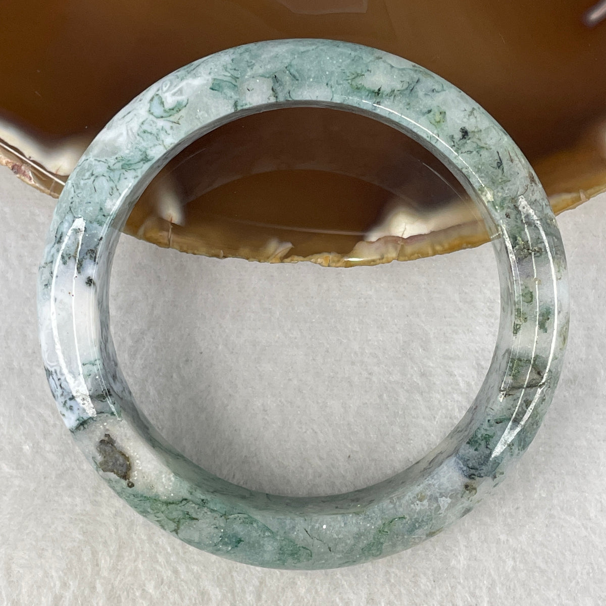 Natural Green & White Tree Agate Bangle | (52.94g | 55.1mm Inner Diameter | 14.9x9.8mm | Close to Perfect | Synergy, Earth Grounding, Vitality & Abundance Shield)