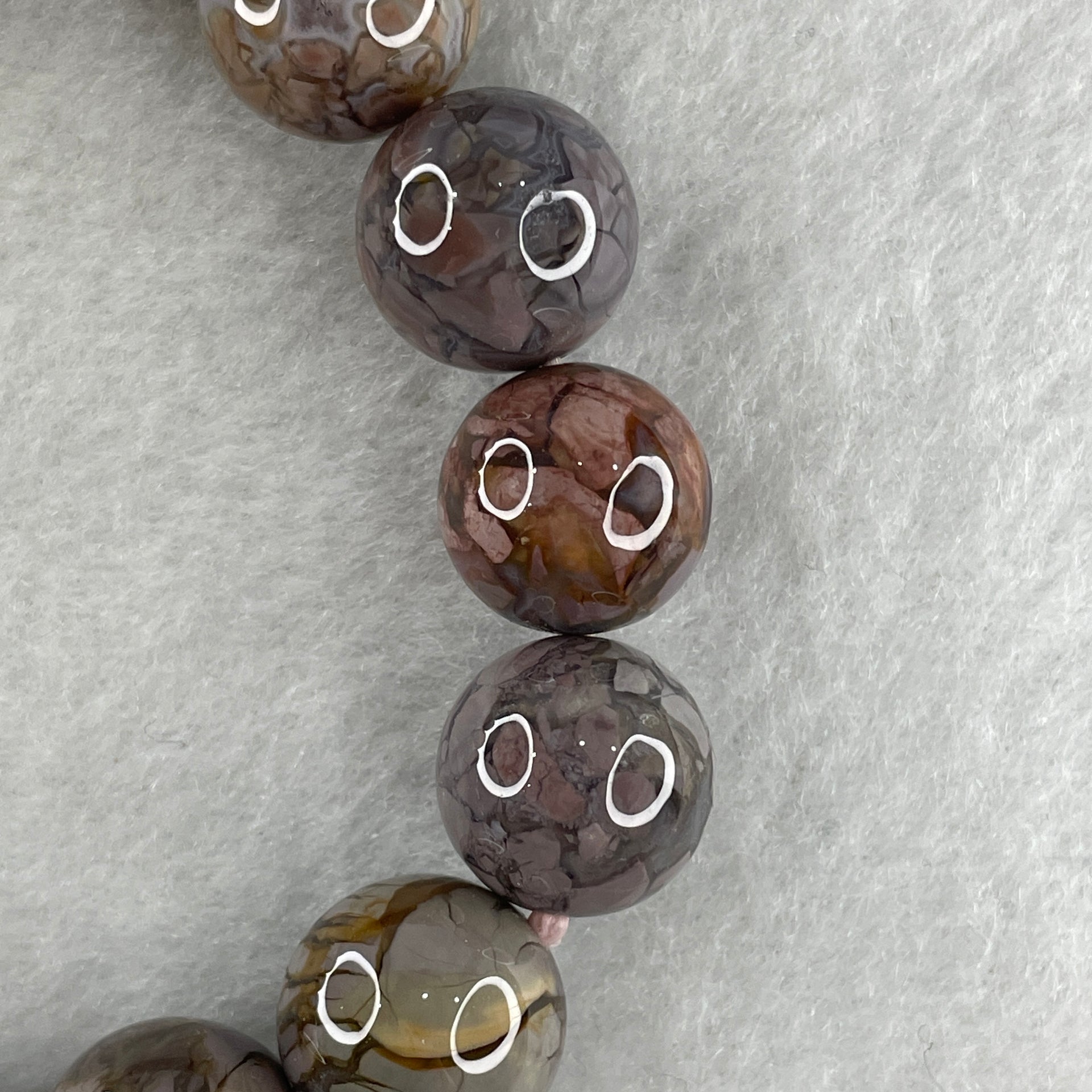 Certified Natural Alashan Agate Greyish Beads Bracelet 49.866g 17cm 13.4mm 16Beads - Huangs Jadeite and Jewelry Pte Ltd
