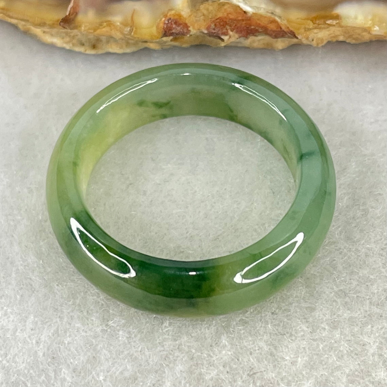 Type A Semi Icy Yellowish Green with Intense Spicy Green Piao Hua Jadeite Ring 4.28g 6.6 by 3.8mm US9 HK20 - Huangs Jadeite and Jewelry Pte Ltd