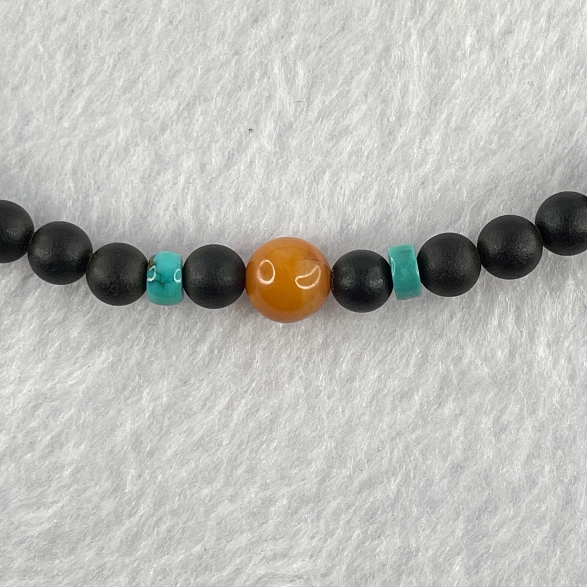Natural Dark Matt Black Amber Beads Elastic Necklace 天然大黑天翁琥珀项链 10.72g 42cm 8.6mm 1 Beads 6.8mm 67 Beads - Huangs Jadeite and Jewelry Pte Ltd