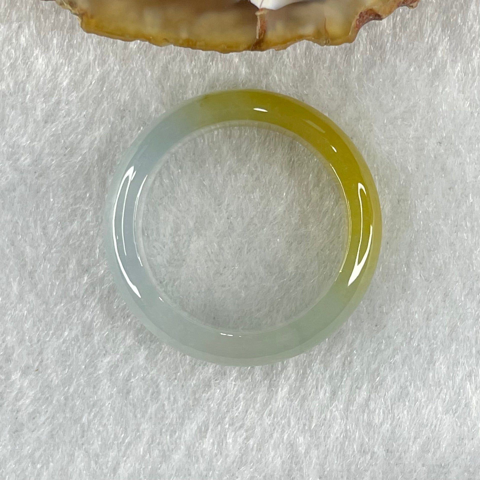 Type A Semi Icy Light Blueish Green with Yellow Patch Jadeite Ring 3.75g 6.1 by 3.5mm US9.1 HK20.2 - Huangs Jadeite and Jewelry Pte Ltd