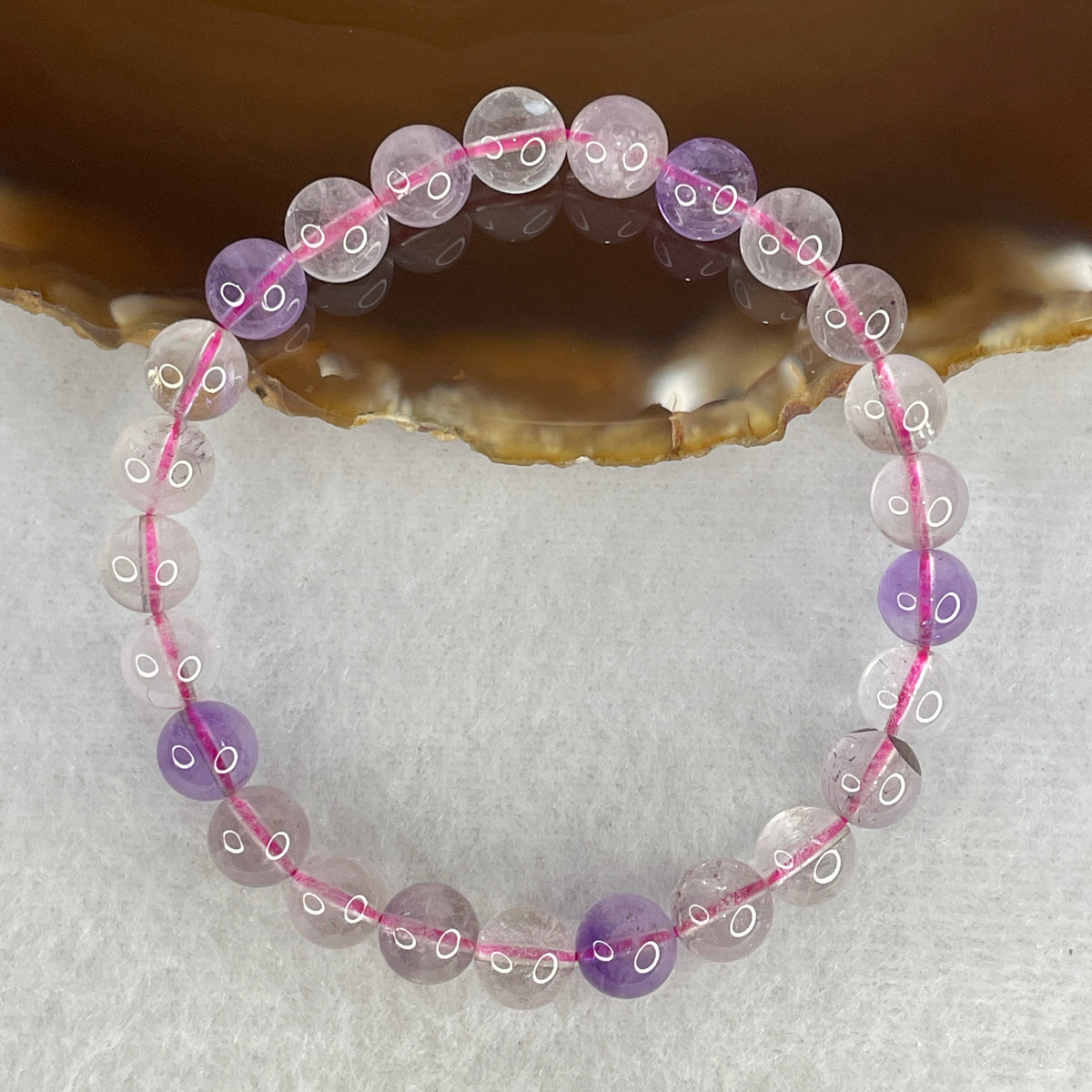 Certified Entry-Grade Natural Super 7 Crystal Beads Bracelet | Sleek Delicate Layering Strand | Authentic Sacred Seven Multi-Mineral Inclusions Quartz Spiritual Catalyst & Auric Shield Bracelet (14.84g | 15.5cm Length | 7.6mm | 25 Beads)