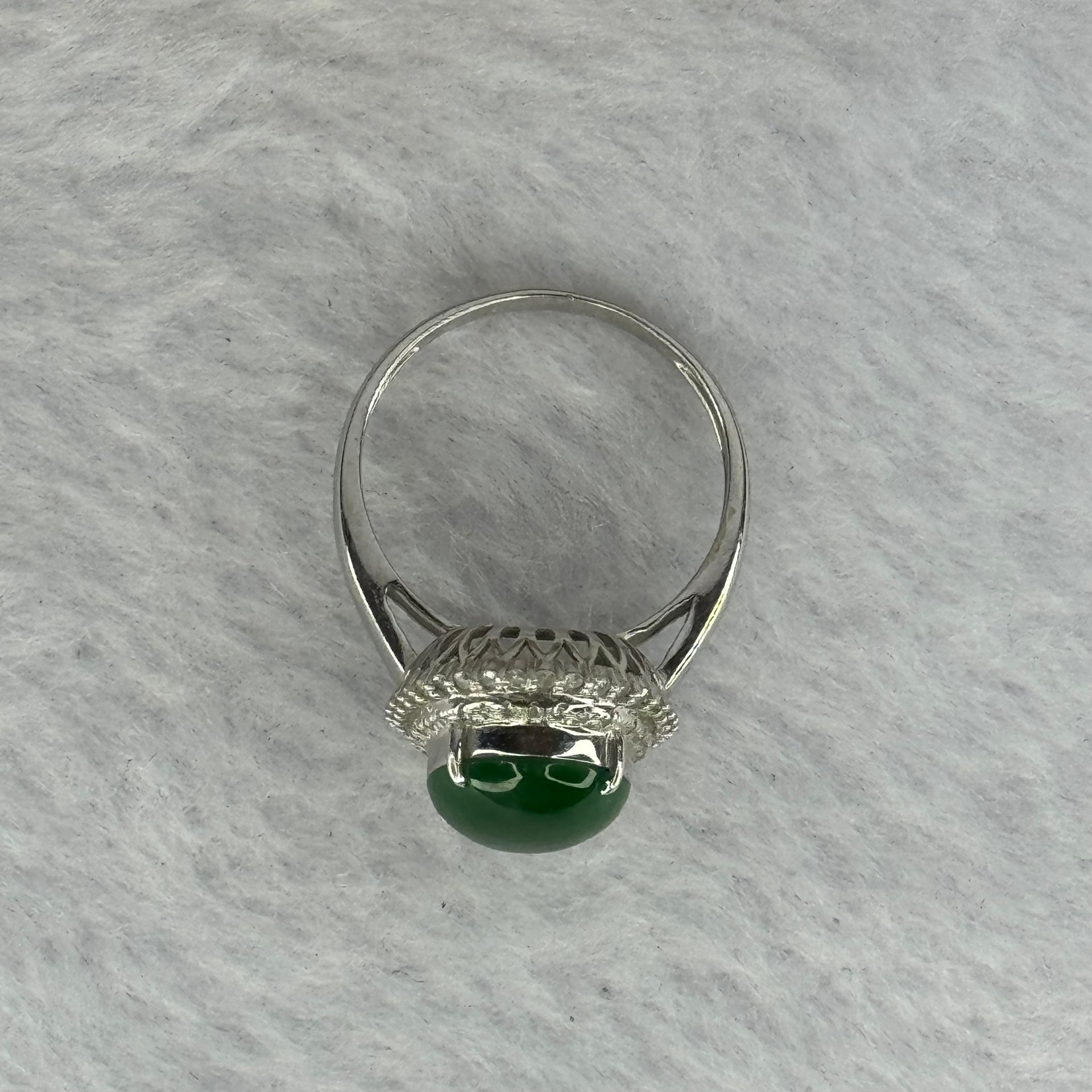 Type A Green Jadeite with Diamonds in 18K White Gold 3.60g 11.5 by 9.3 by 4.2mm - Huangs Jadeite and Jewelry Pte Ltd