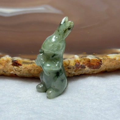 Type A  Dark Green Piao Hua Jadeite Rabbit with Carrot Mini Display 6.88g 33.3 by 14.6 by 11.4mm - Huangs Jadeite and Jewelry Pte Ltd