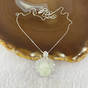 Type A Faint Lavender Green Milo Buddha with Crystals in S925 Sliver Pendant and Necklace 7.52g 16.3 by 16.3 by 11.3mm - Huangs Jadeite and Jewelry Pte Ltd