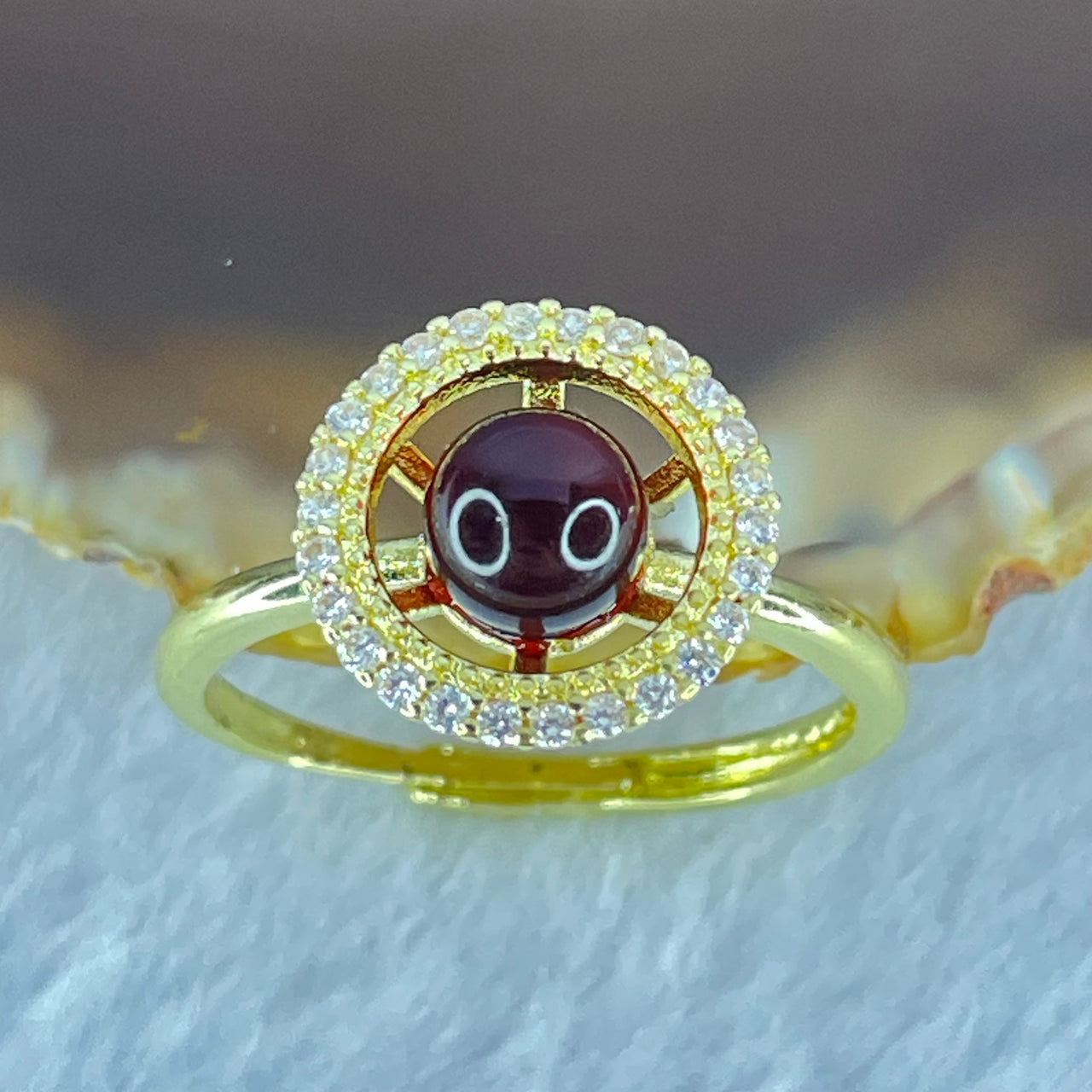 Natural Blood Red Amber in S925 Sliver Gold Color Ring (Adjustable Size) 2.43g 6.0mm - Huangs Jadeite and Jewelry Pte Ltd