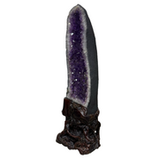 Natural Amethyst Tall Shape Cave (25,976.9g) with Wooden Stand Display Total Weight 30,363.2g 300.0 by 245.0 by 846.0mm - Huangs Jadeite and Jewelry Pte Ltd