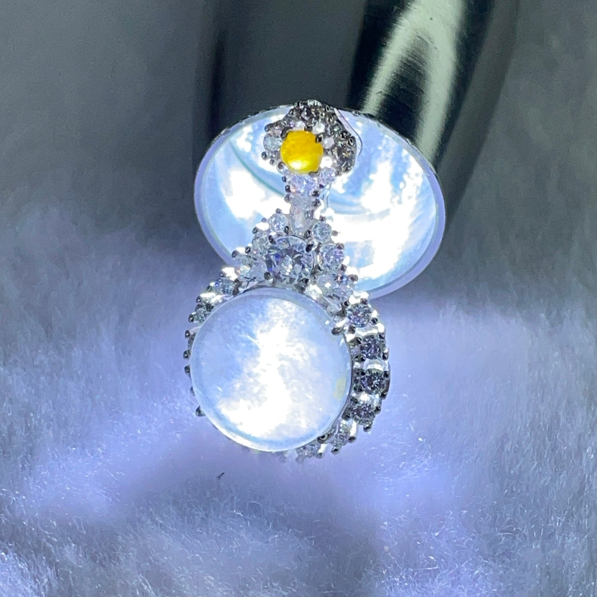 Type A High Icy Light Blueish Green Jadeite 11.9 by 3.0mm Round Wu Shi Pai Pendant with Crystals in S925 Silver Pendant 4.05g - Huangs Jadeite and Jewelry Pte Ltd