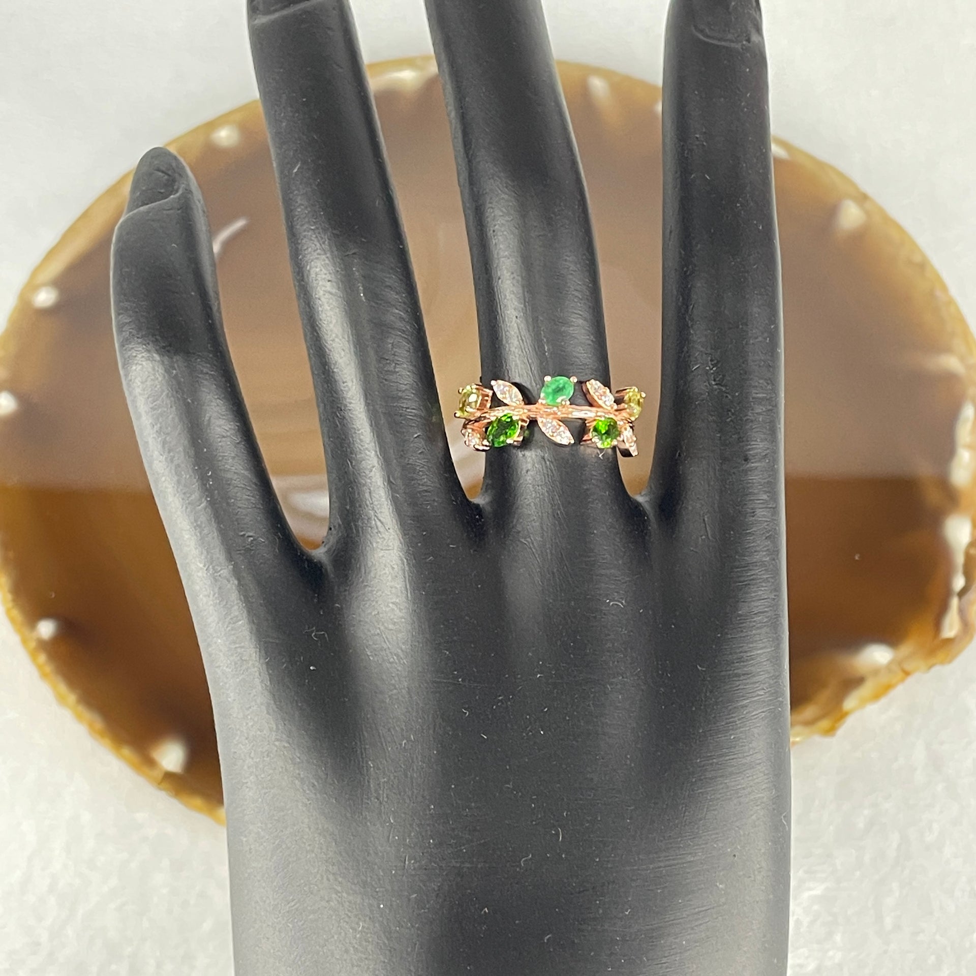 Natural-Green-Garnet-with-Cubic-Zirconia-in-S925-Sliver-Gold-Color-Ring-2.32g-4.6-by-3.8-by-1.5mm-5-Pcs-(Adjustable-Size)