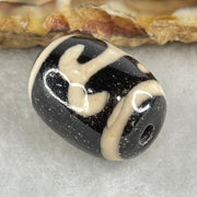 Natural Powerful Tibetan Old Oily Black White Agate Green Tara Dzi Bead Heavenly Master (Tian Zhu) 绿度母天珠 4.80g 17.4 by 13.5mm - Huangs Jadeite and Jewelry Pte Ltd