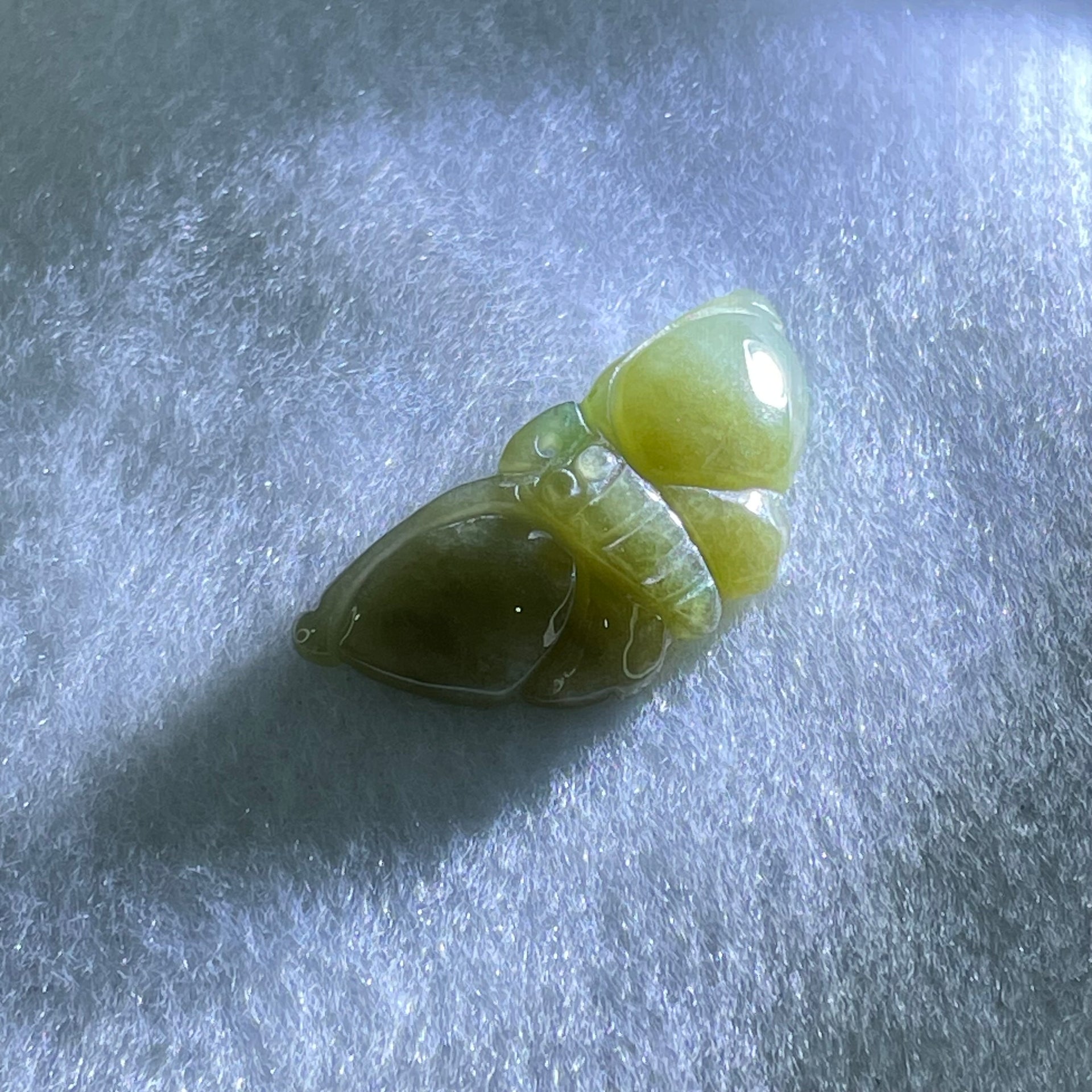 Type A Brownish Green Jadeite Butterfly Pendant 3.44g 32.9 by 14.8 by 6.1mm - Huangs Jadeite and Jewelry Pte Ltd