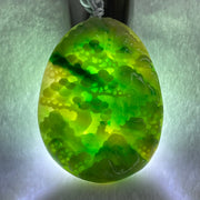 Type A Green with Yellow Spicy Green Piao Hua and Light Brown Patches Jadeite Double Sided Shan Shui with Gui Ren Benefactor Pendant 30.43g 54.0 by 40.8 by 8.4mm - Huangs Jadeite and Jewelry Pte Ltd