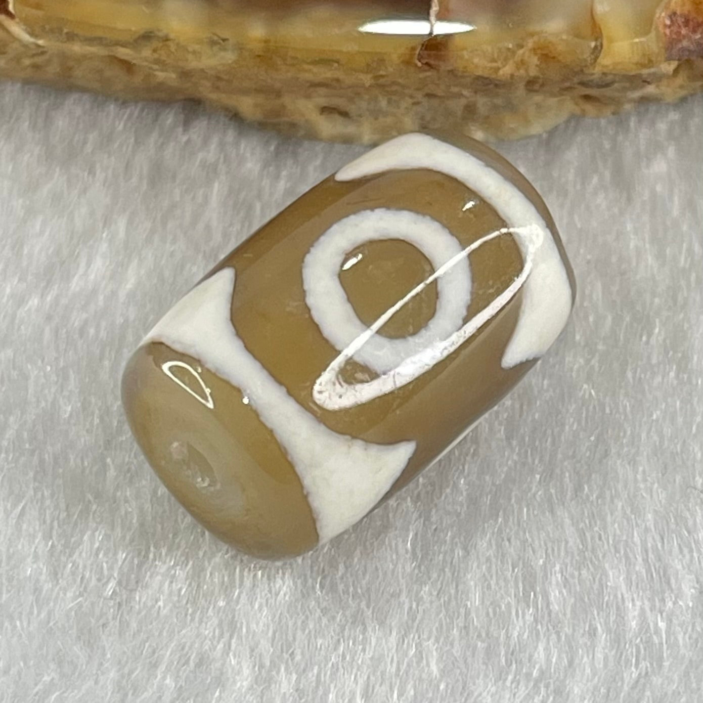 Natural Powerful Tibetan Old Oily Dark Brown With White Agate 3 Eyes Dzi Bead Heavenly Master (Tian Zhu) 三眼天诛 3.10g 15.6 by 10.6mm - Huangs Jadeite and Jewelry Pte Ltd